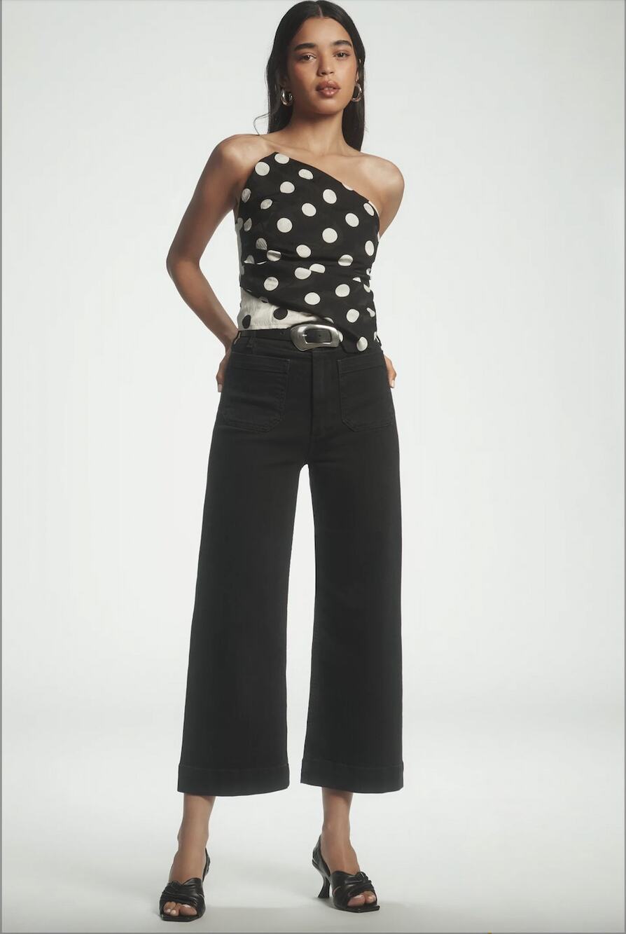 Anthropologie Maeve Colette High Rise Crop Wide Leg Jeans Black Saggita Size 33